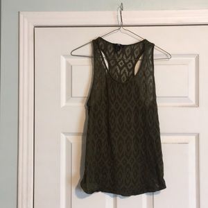 Burnout Razorback Aztec Army Green Tank H&M XS